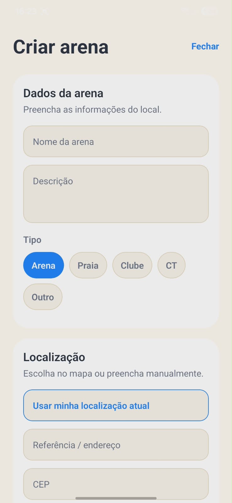 Formulário de dados da arena com campos de nome e descrição