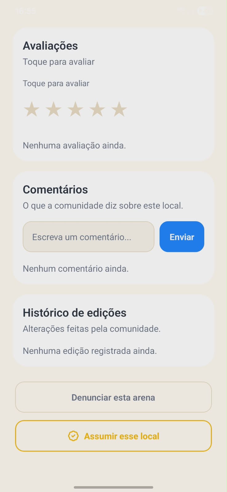 Página da arena no Sideout com destaque para o botão Assumir esse local