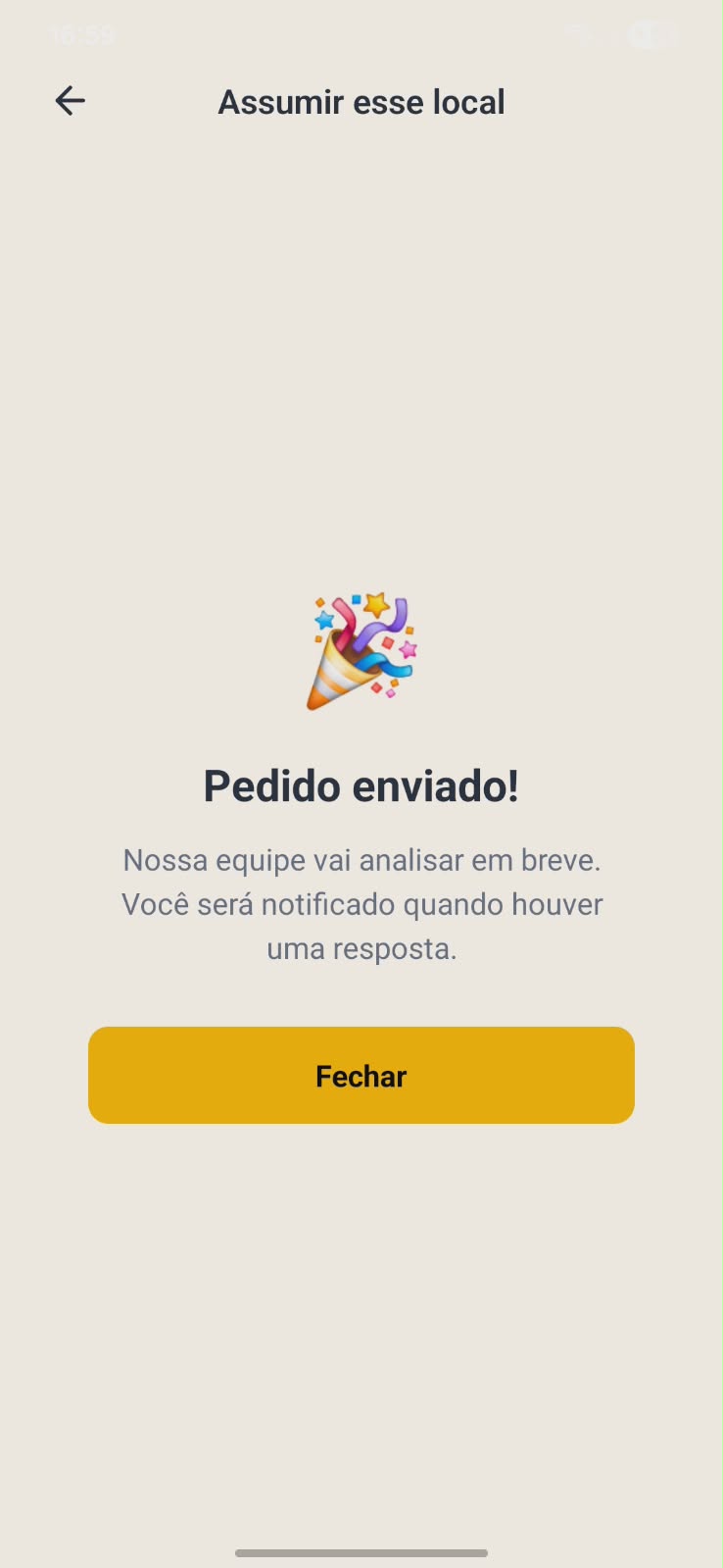 Tela de confirmação de pedido enviado para assumir uma arena